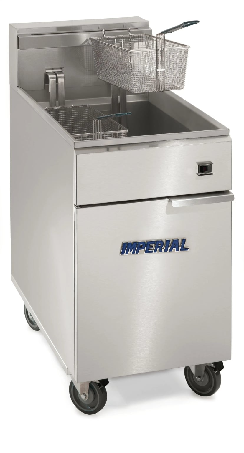 Imperial Knobs — Imperial IFS-75-EU Pro Series Electric Freestanding Tilt-Up Ribbon Fryer 1 Vat 75 Pound Heavy-Duty Mechanical Thermostat Control — 208V, 3PH