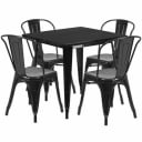 Flash Furniture ET-CT002-4-30-BK-GG Black Galvanized Steel Table and Chair Set with Four Chairs