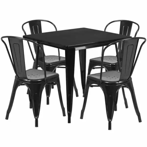 Flash Furniture Parts — Flash Furniture ET-CT002-4-30-BK-GG Black Galvanized Steel Table and Chair Set with Four Chairs