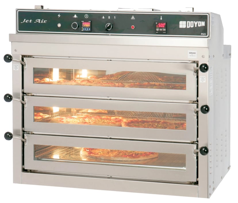 Deck Oven Parts — Doyon® PIZ3G Series Gas Countertop Deck Oven Nickel Plated Cooking Surface 3 Ovens — Natural Gas, 70000 BTU